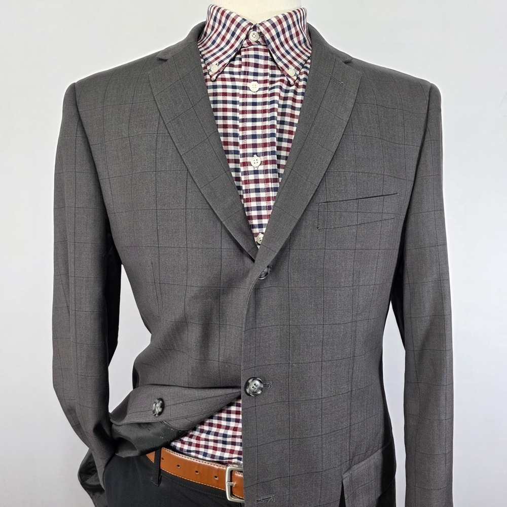 Lineage Performance Mens Sport Coat Blazer Premium Gray Plaid Herringbone 44L - Picture 6 of 16